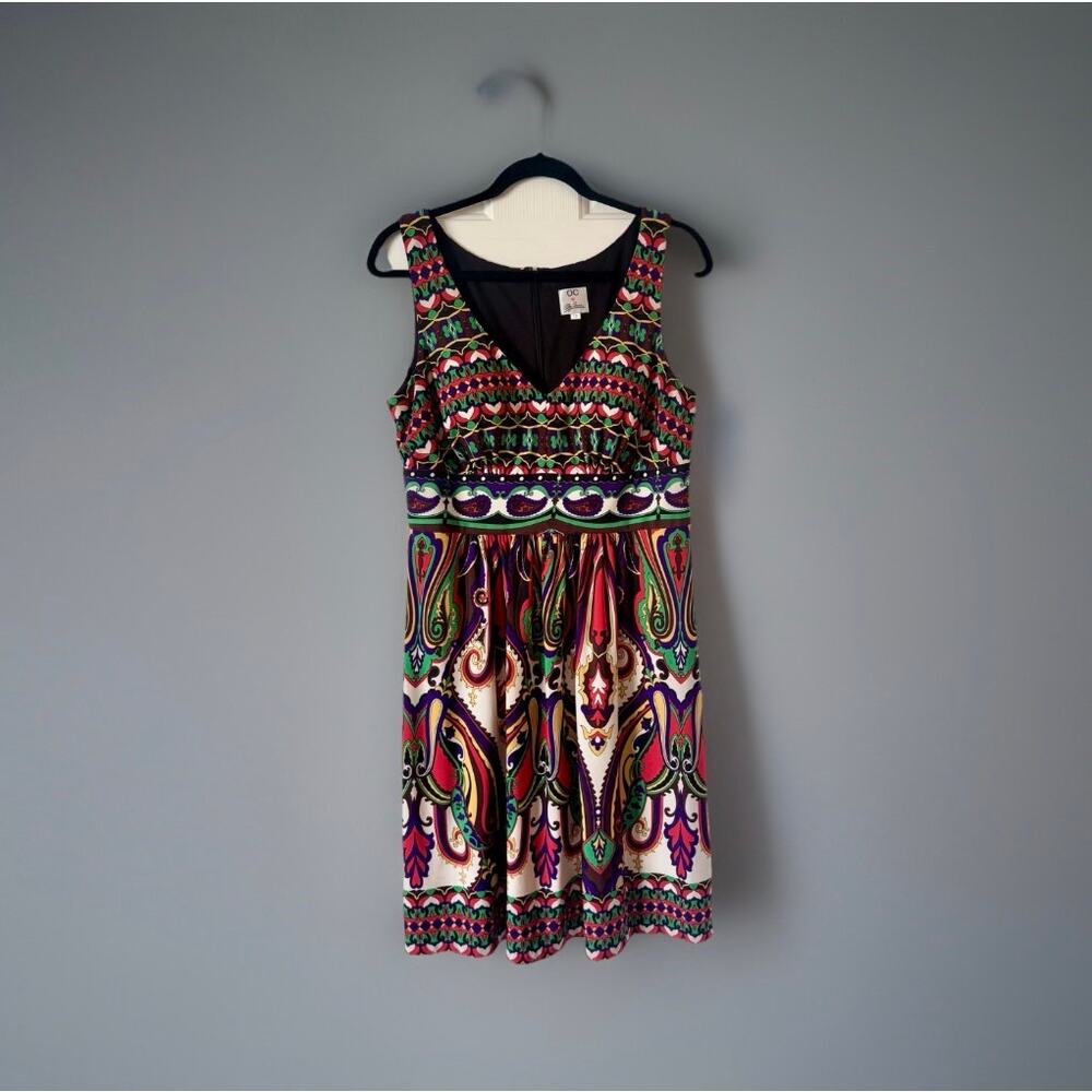OC by Abby Carson Printed Fit & Flare Dress – Size 12 – Colorful Boho Paisley